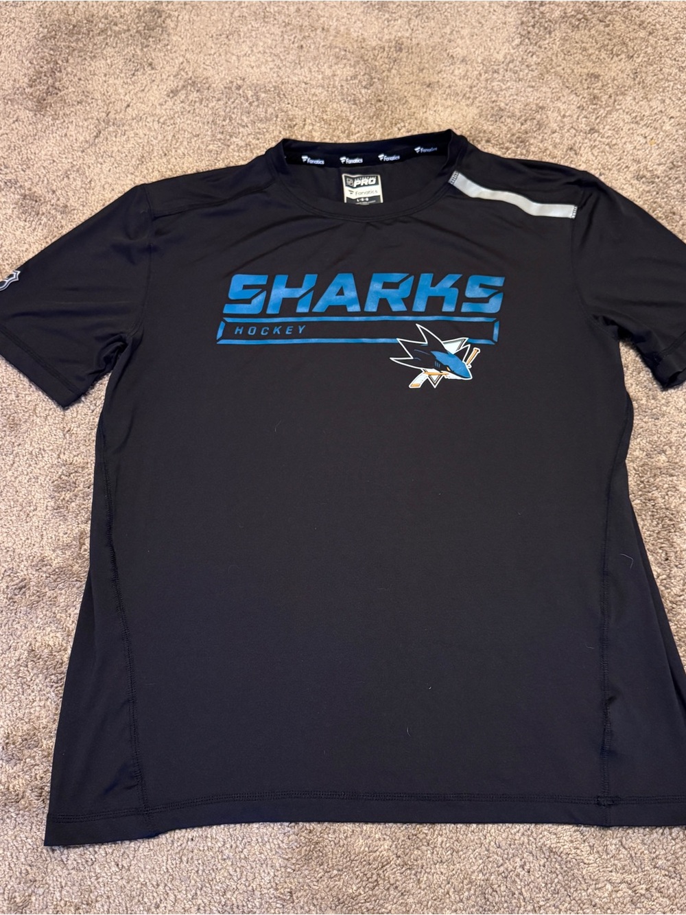 San Jose Sharks Fanatics Shirt Mens Large Black Short Sleeve NHL Logo